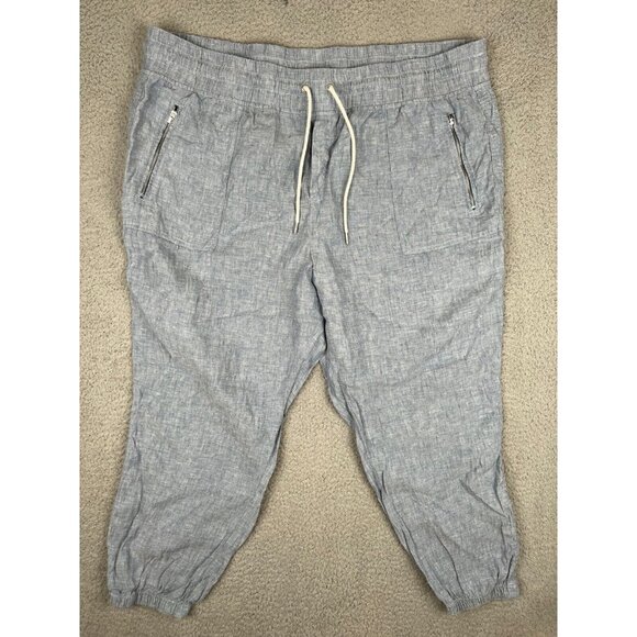 Athleta Cabo Linen Jogger Womens Pants Size 24 Medium Blue Chambray Resort Boho - Picture 1 of 10
